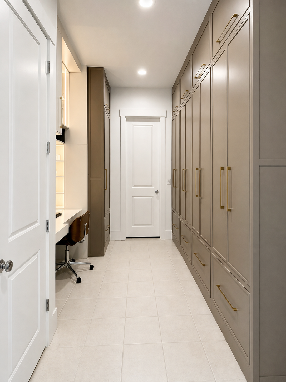 Ten-foot floor-to-ceiling mudroom lockers and workspace in Herriman