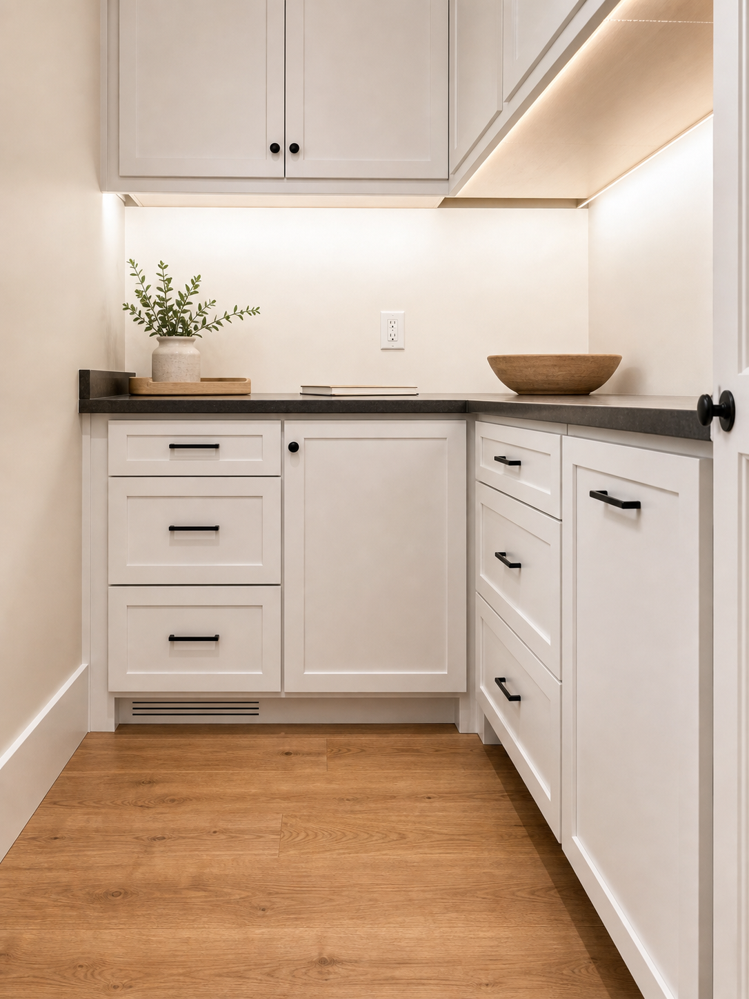 Pantry appliance garage and pull-out shelves