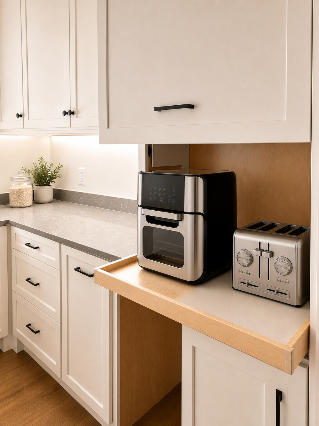 Custom pantry pull-out corner trays